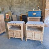 2 antique bedside tables made of solid wood and marble – sandblasted