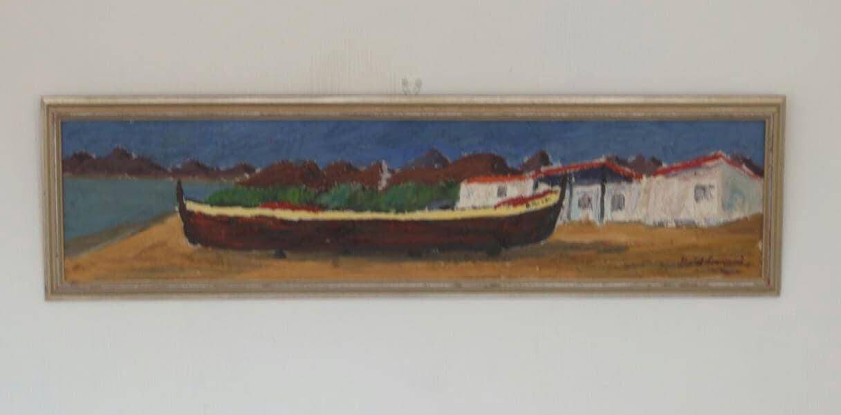 Swedish Oil on Canvas – “Boat” by Thord Leonard – Vintage & Framed