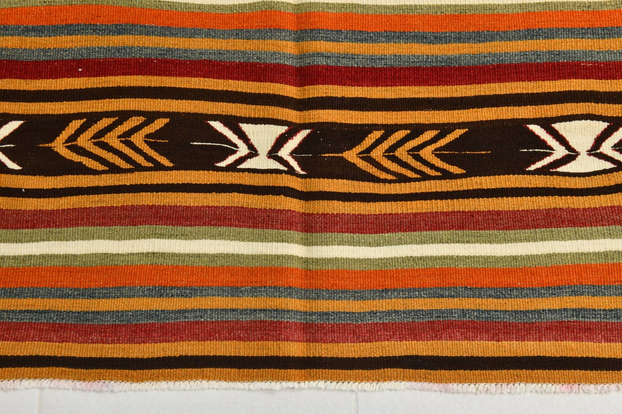 5x9 Striped Anatolian Kilim Rug, Turkish Kilim Rug, 148x264Cm