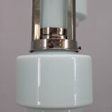 Art Deco nickel chandelier with cylindrical light opaline shades, Czechoslovakia