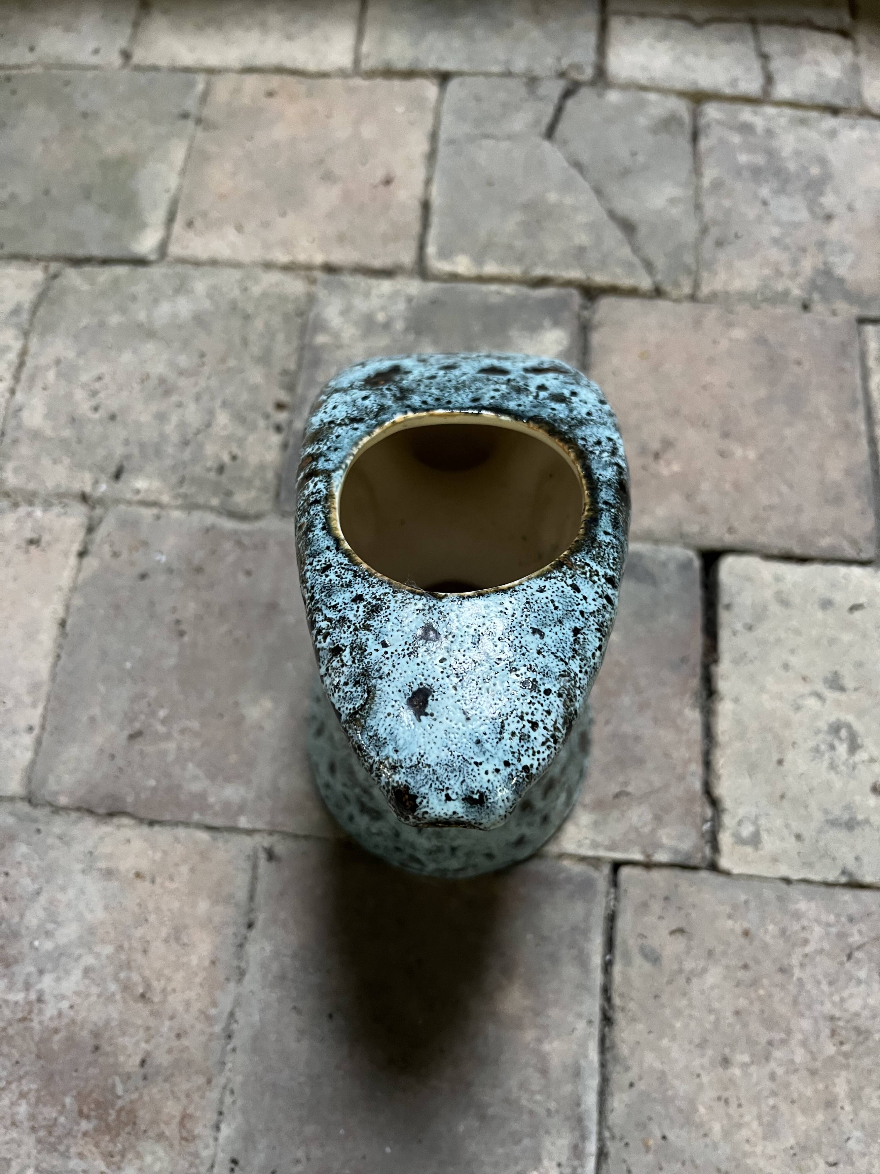 Turquoise glazed ceramic vase or pitcher – vintage brutalist style