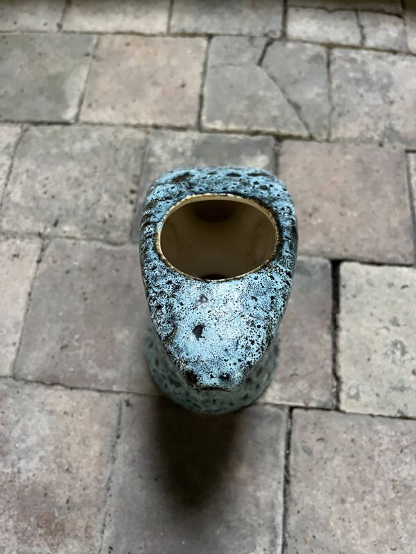 Vase, pichet vintage en céramique émaillée turquoise