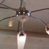 Chandelier with 6 lights in gold-plated metal and glass tulip - mid 20th century.