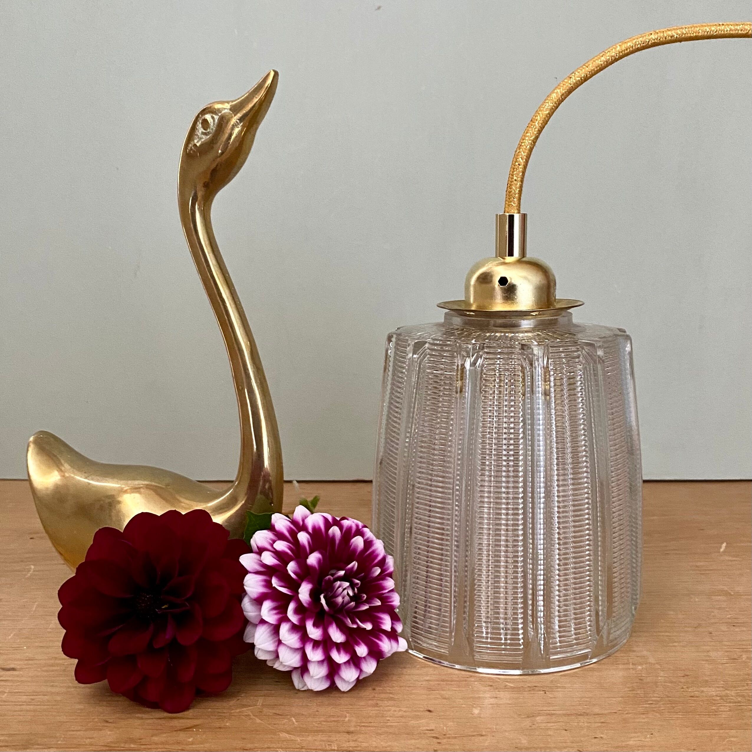 Vintage holophane glass globe lamp