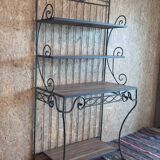 Wrought iron and wood baker shelves