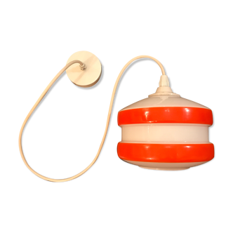 Suspension opaline orange and white glass 60s