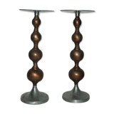 Pair of brutalist aluminum and copper candle holder