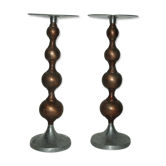 Pair of brutalist aluminum and copper candle holder