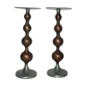 Pair of brutalist aluminum and copper candle holder