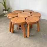 Flower coffee table set with elm tripod stools