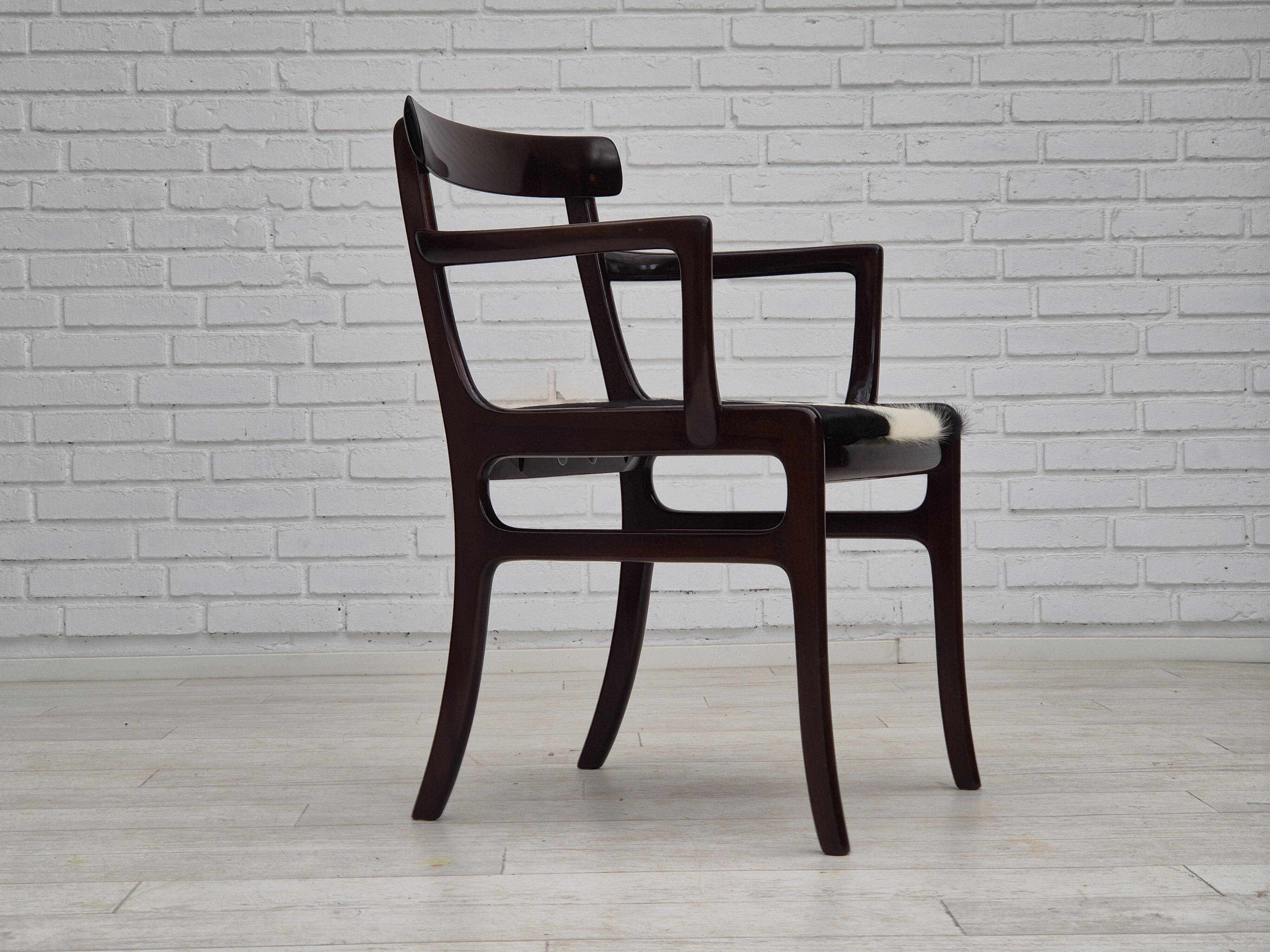 1960s, Danish design by Ole Wanscher, armchair, mahogany wood, cowhide, reupholstered.