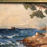 Ancient painting, seaside landscape signed and dated 1932