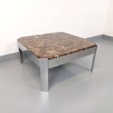 Vintage square coffee table in marble and chrome metal from the 70s