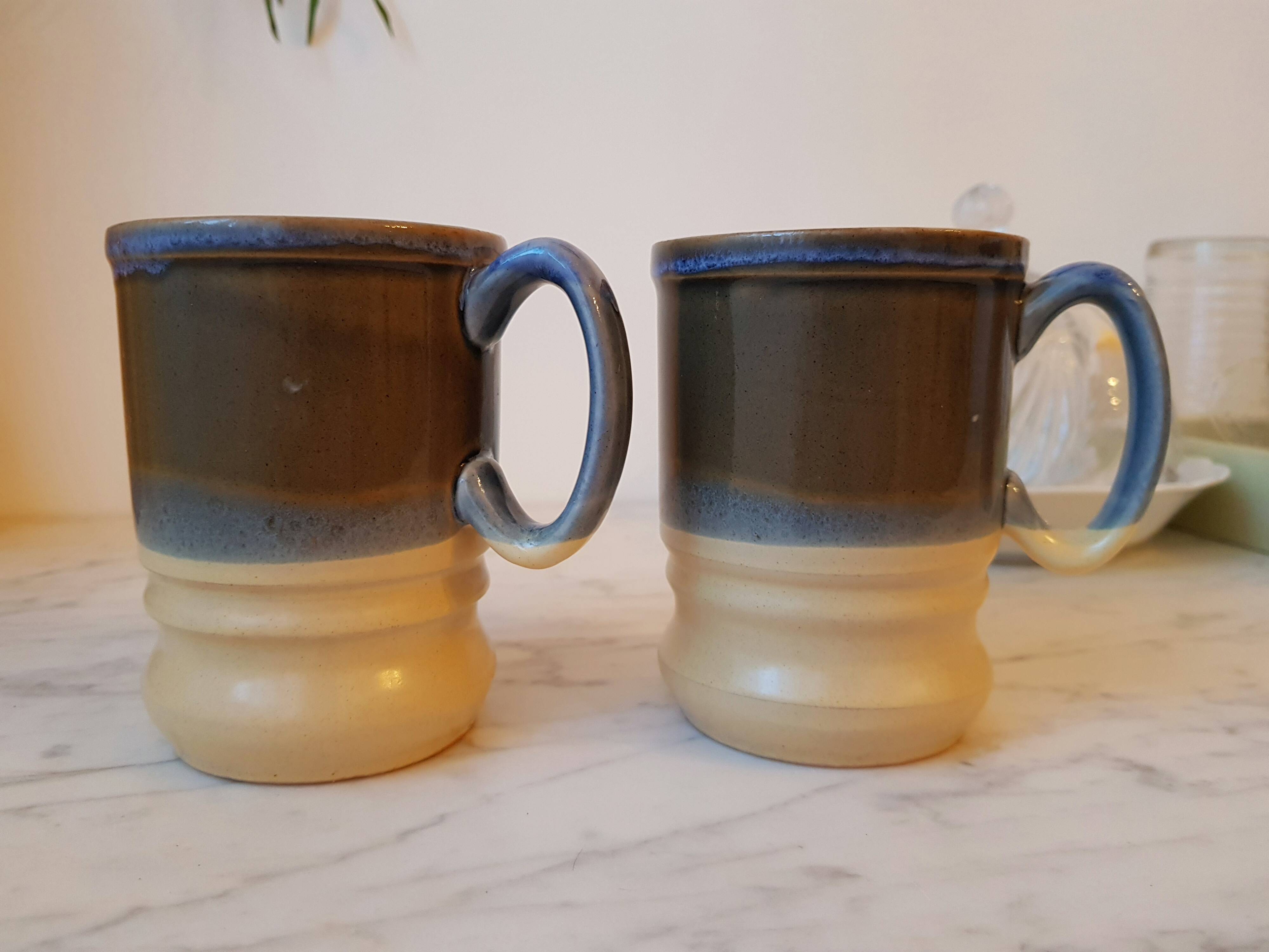 Duo of cups, handcrafted enamelled English stoneware mug. Nice size