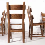 Set of 4 brutalist oak ladderback dining chairs – Netherlands, 1970s