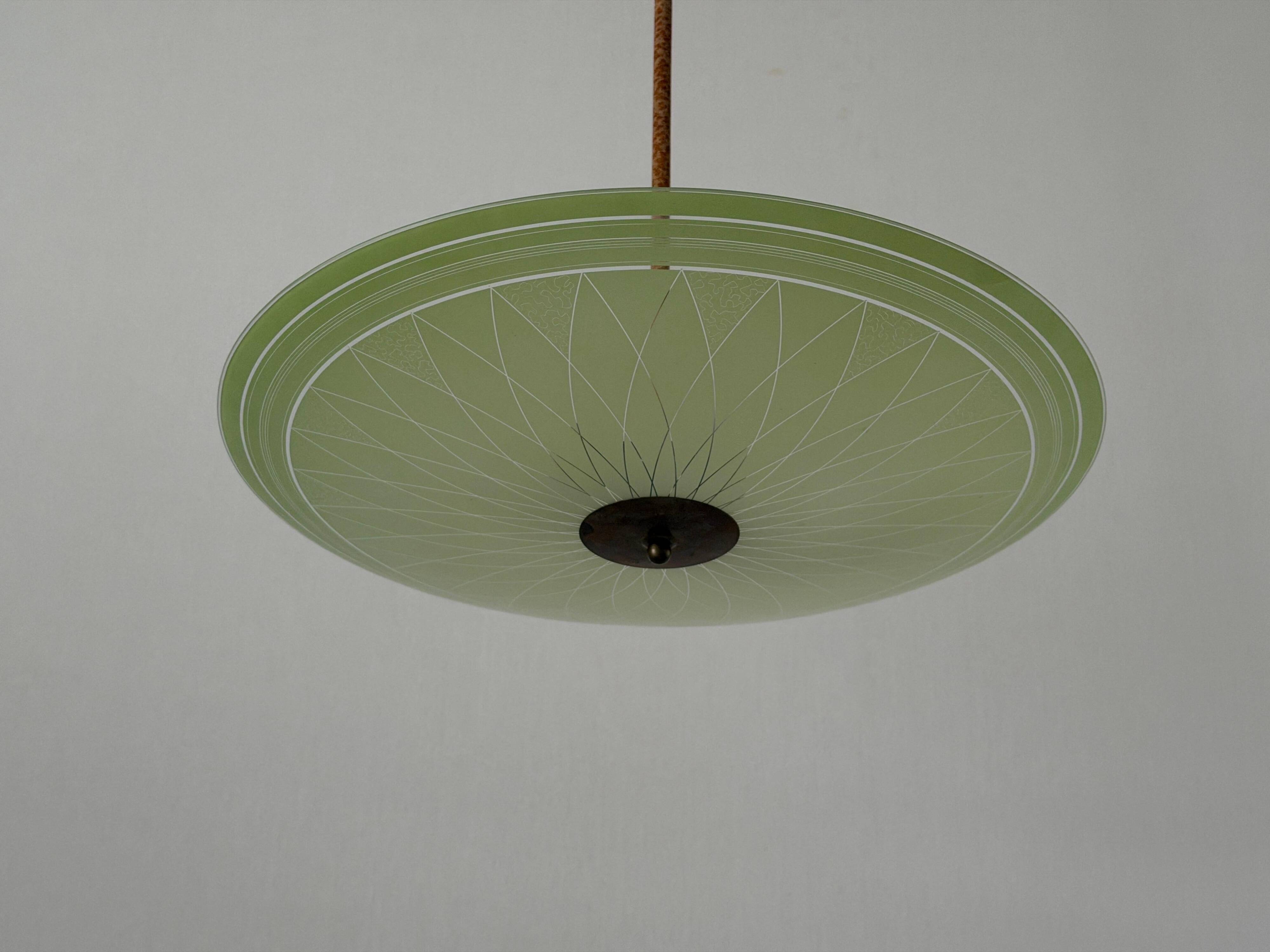 Art Deco ceiling light in green glass, 1940s, Germany