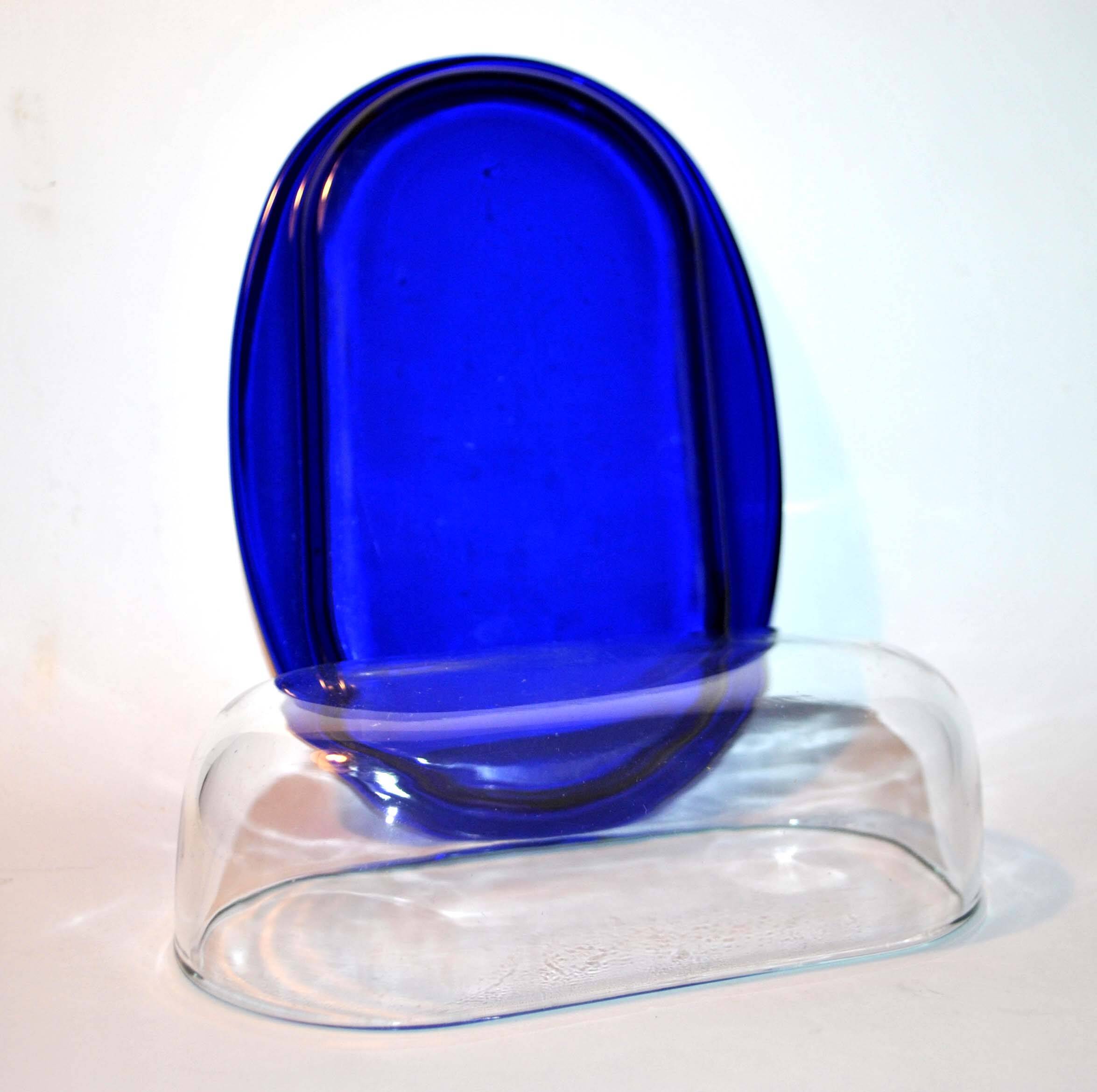 Vintage cobalt blue glass butter dish