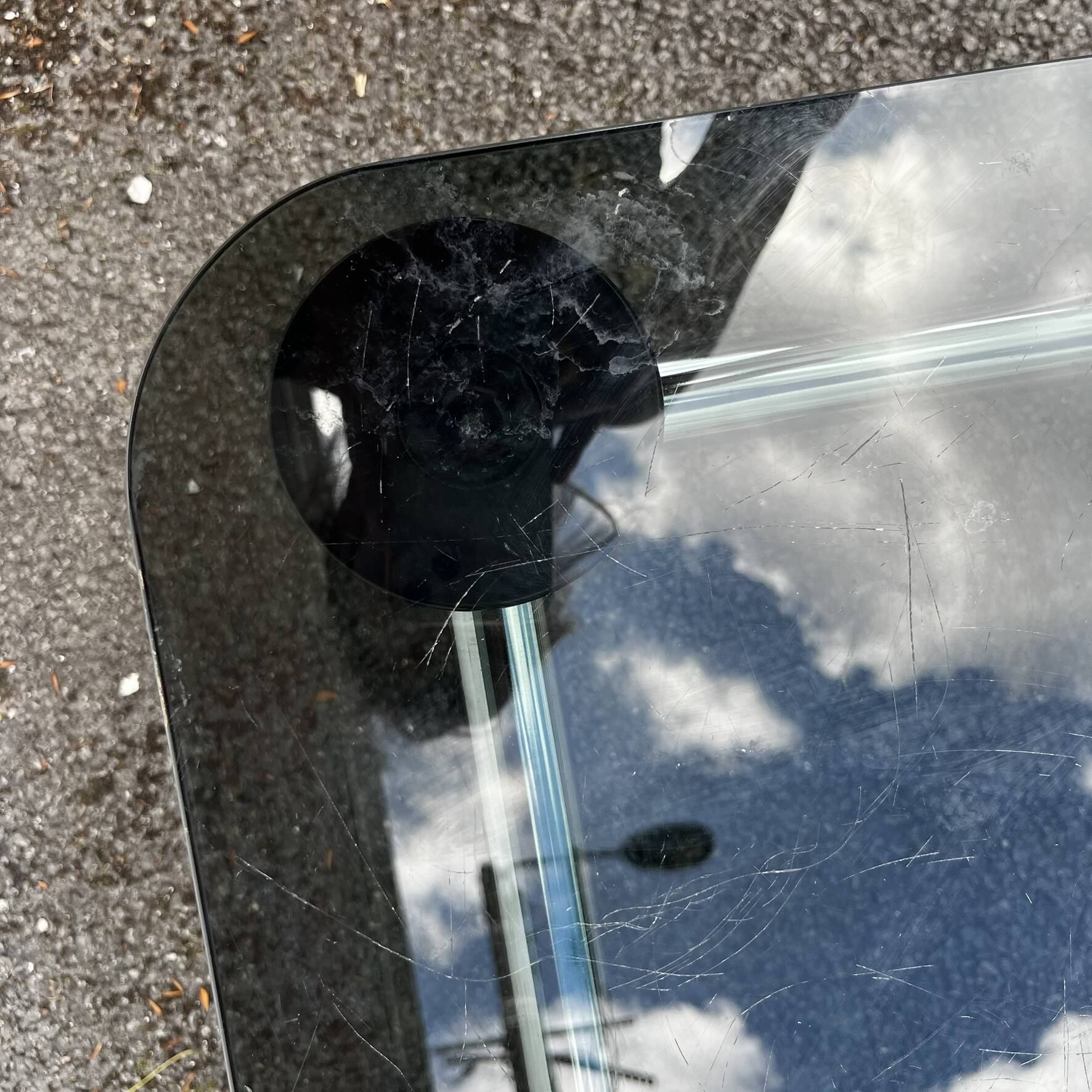 Vintage coffee table with smoked glass and chrome.