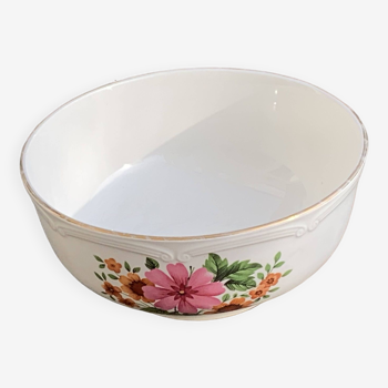 Earthenware salad bowl, GIEN France, floral pattern, very colorful flowers, tableware, vintage 1970