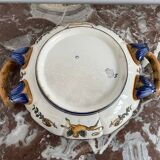 Antique, flat, bowler cup, centerpiece, Gien earthenware, nineteenth century, Renaissance décor