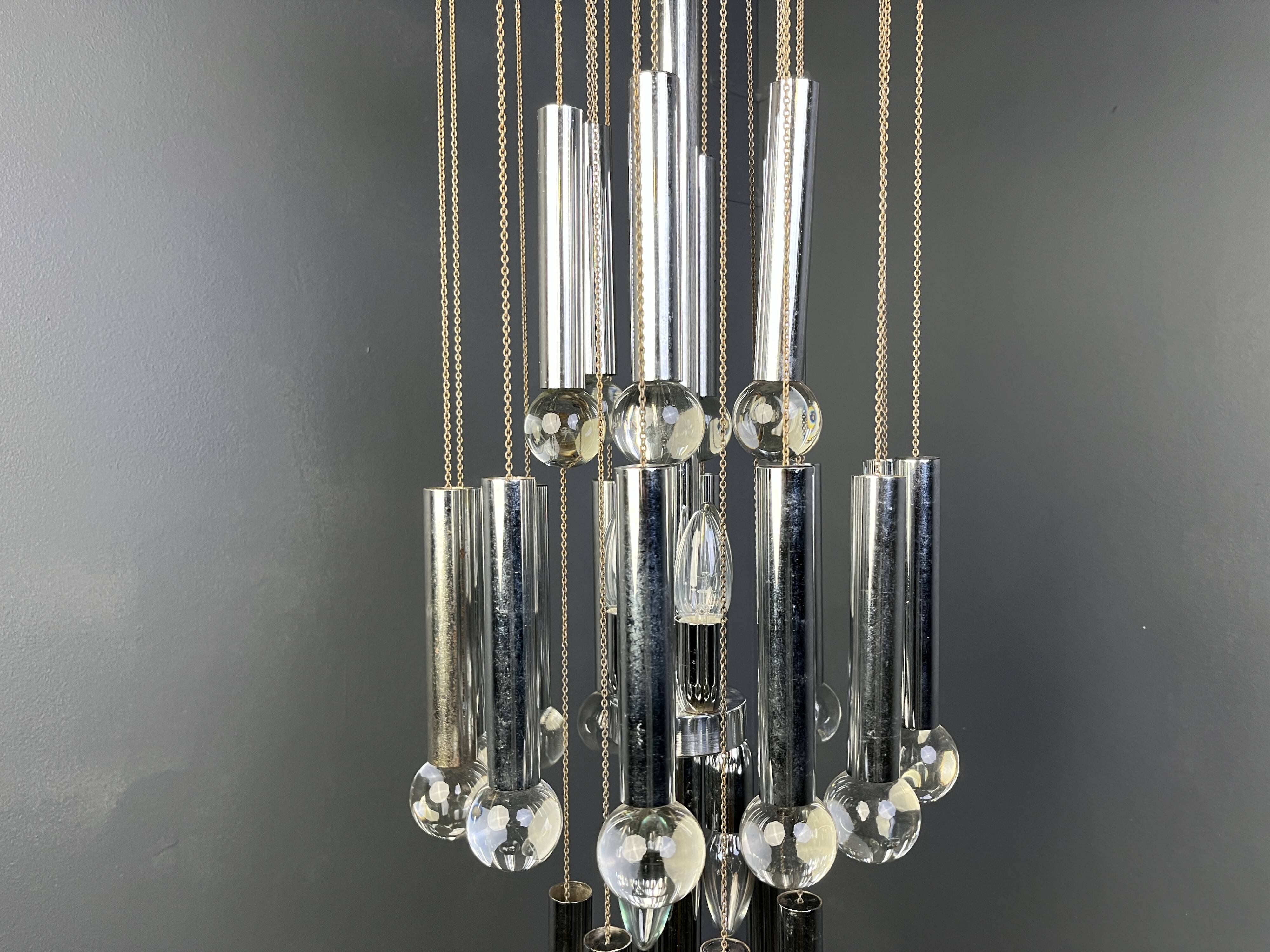 Vintage chromed cascading chandelier, 1970s