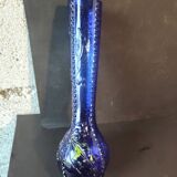 Vintage cobalt blue glass vase with foliage decoration – 20 cm