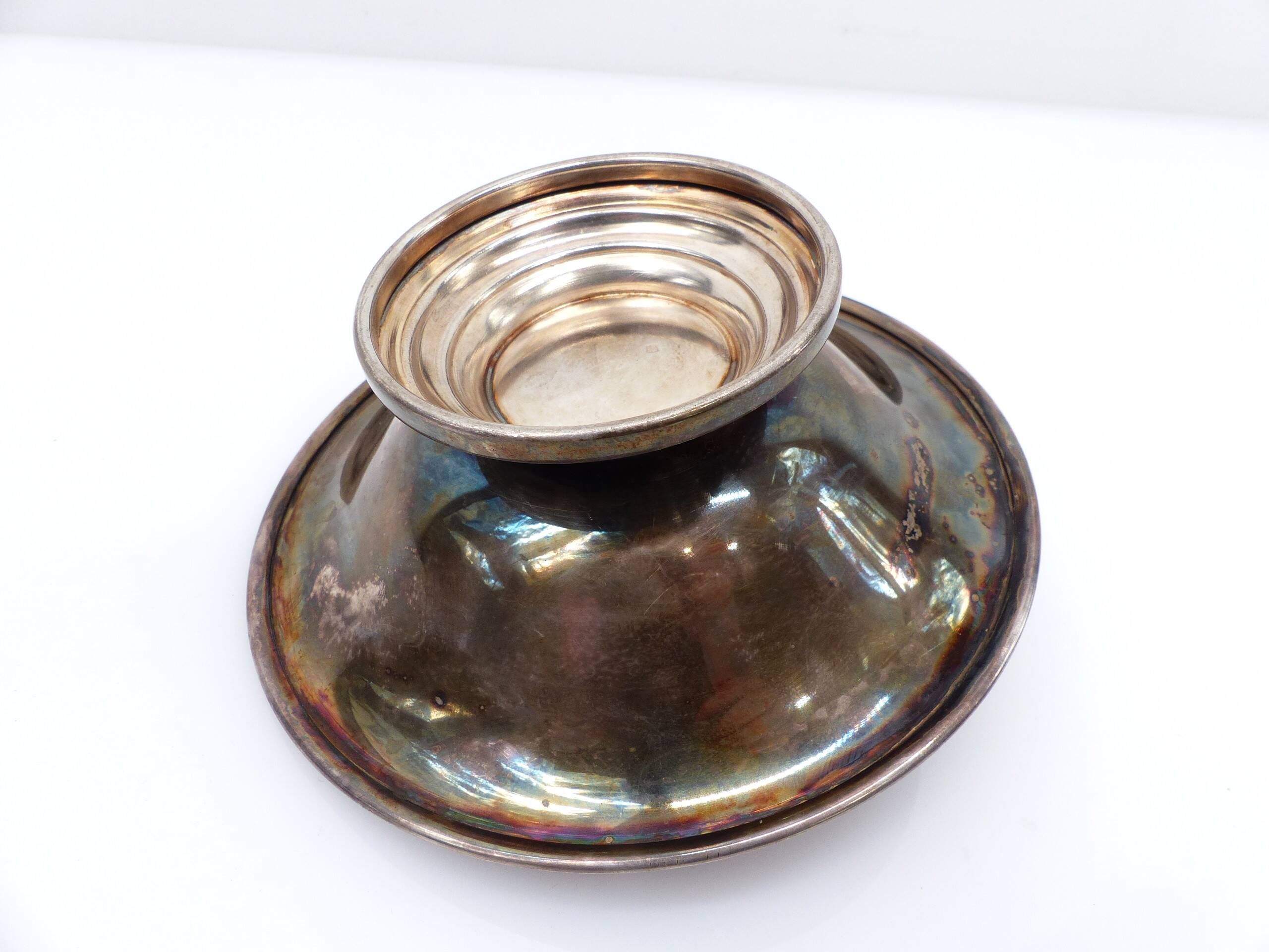 Silver-plated metal cup with two rabbits – Europe, mid-20th century
