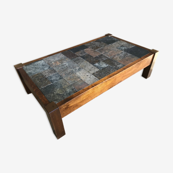 Coffee table in wood, shale and slate