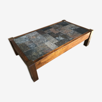 Table basse en bois schiste et ardoise