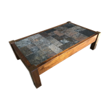 Coffee table in wood, shale and slate