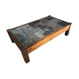 Coffee table in wood, shale and slate