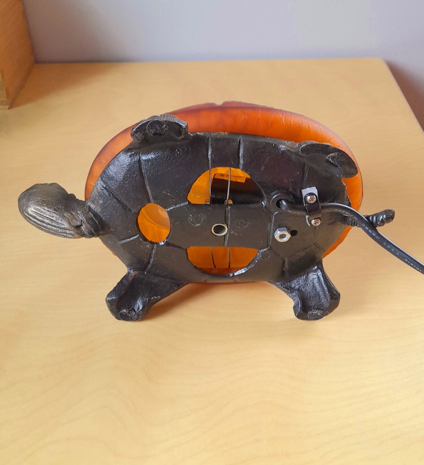 Glass and brass turtle lamp