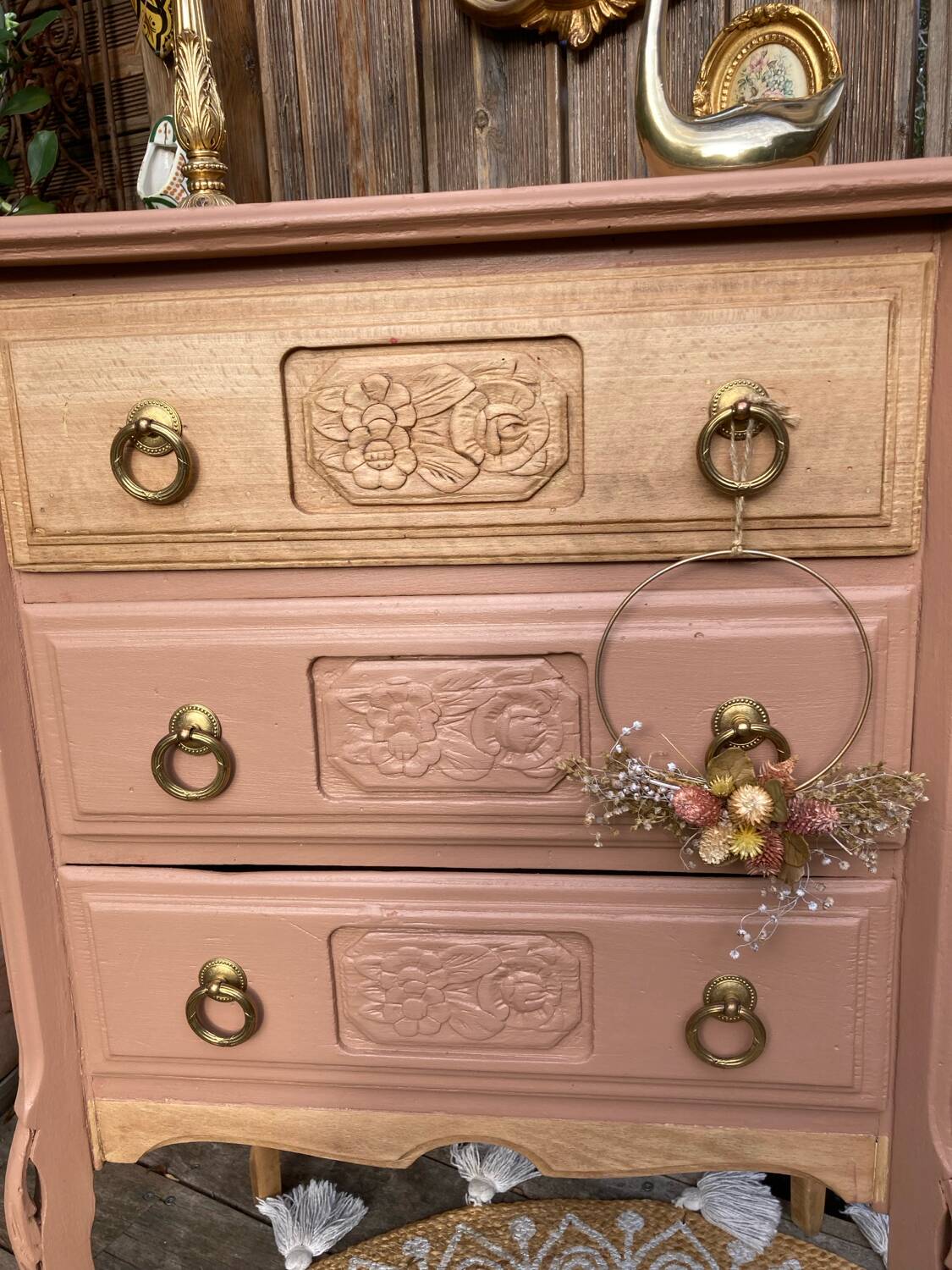 Petite commode ART DÉCO esprit coiffeuse terracotta