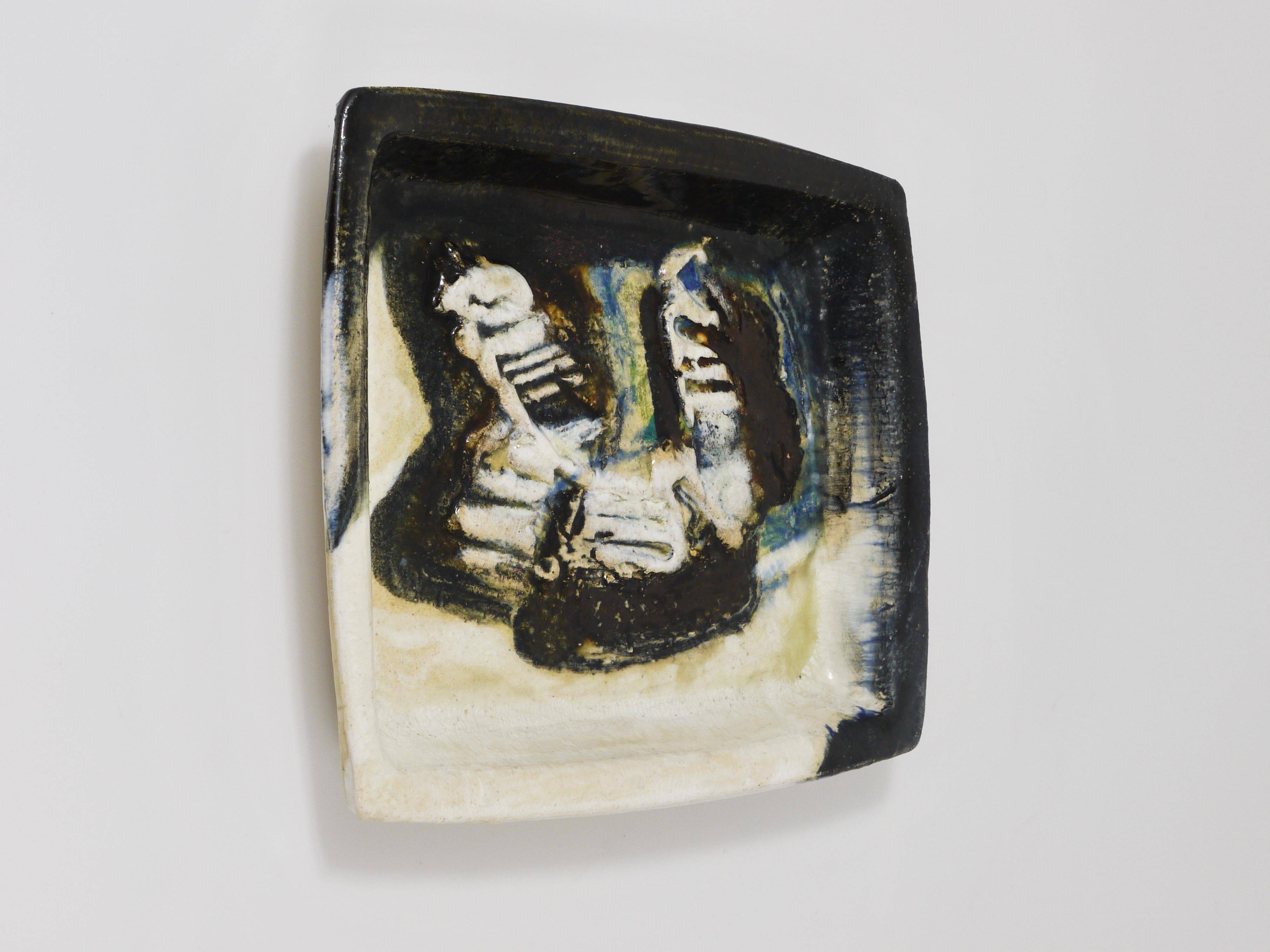 Two large abstract stoneware bowls/plates by Jeppe Hagedorn-Olsen, Denmark, 1970s.