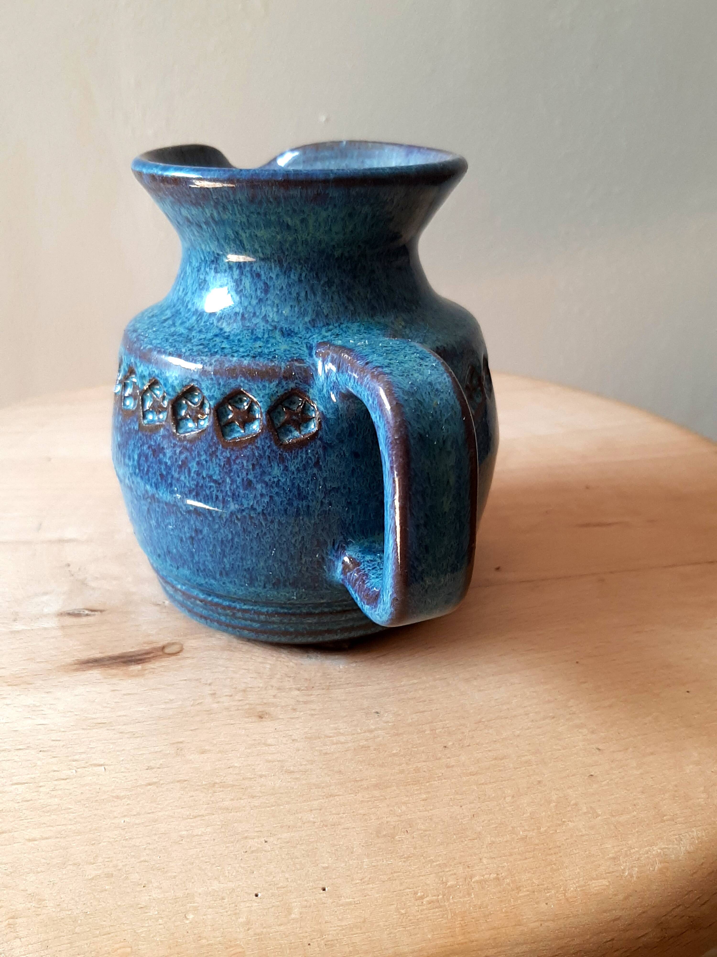 Blue ceramic pitcher Emile Masson Vallauris