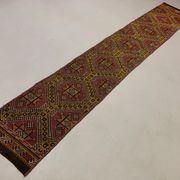 Old Turkish narrow Kilim Runner 315x51 cm, shabby chic, vintage kelim Red Black