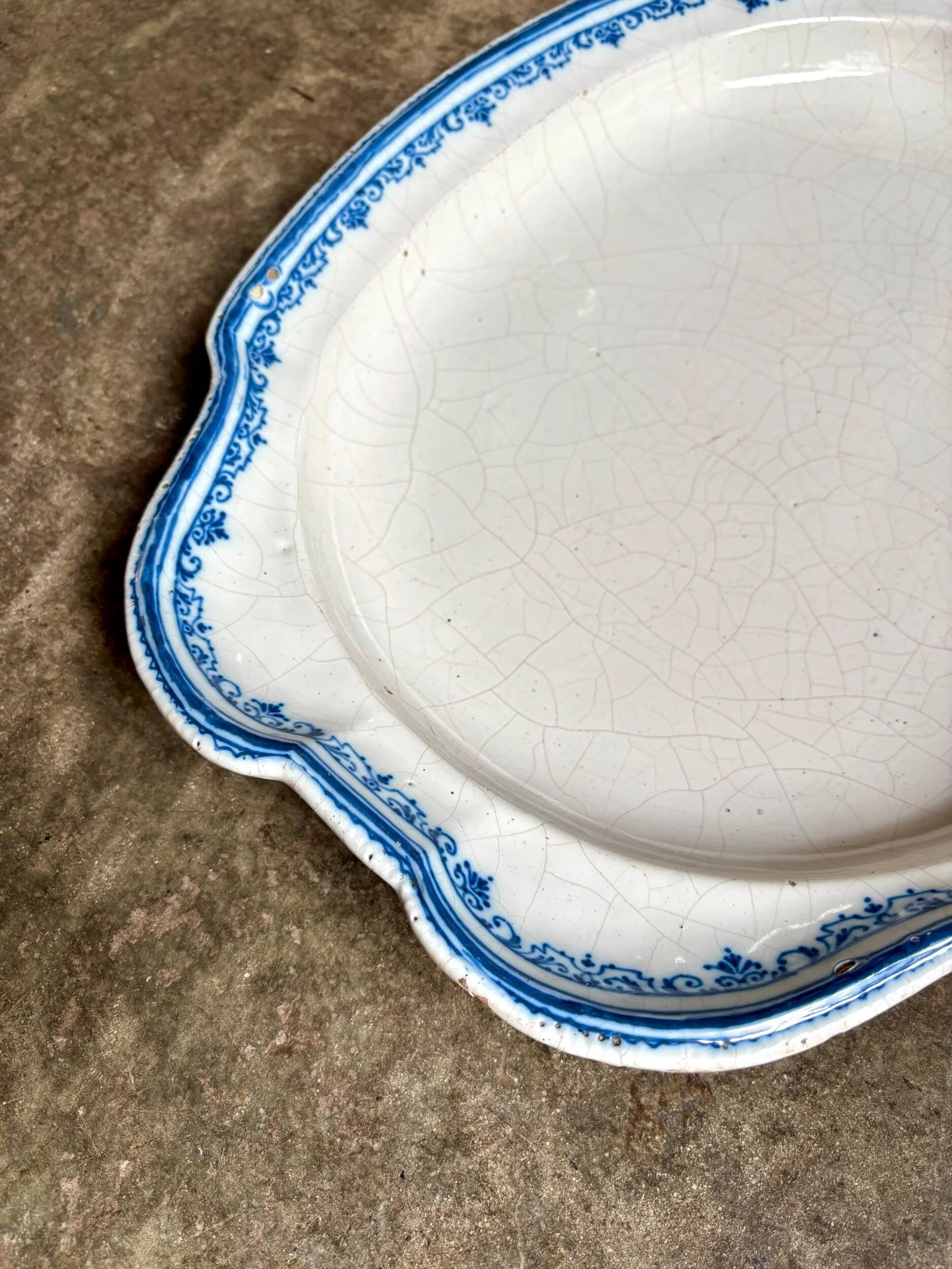 Moustiers hollow oval dish in glazed earthenware