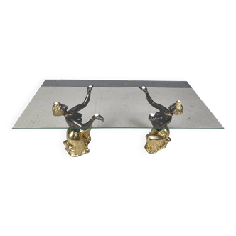Vintage brass blackamoor coffee table, 1970s
