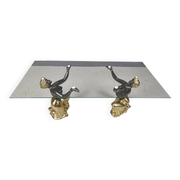 Table basse vintage en laiton Blackamoor, années 1970