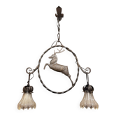 Wrought iron chandelier – Deer & antique glasswork