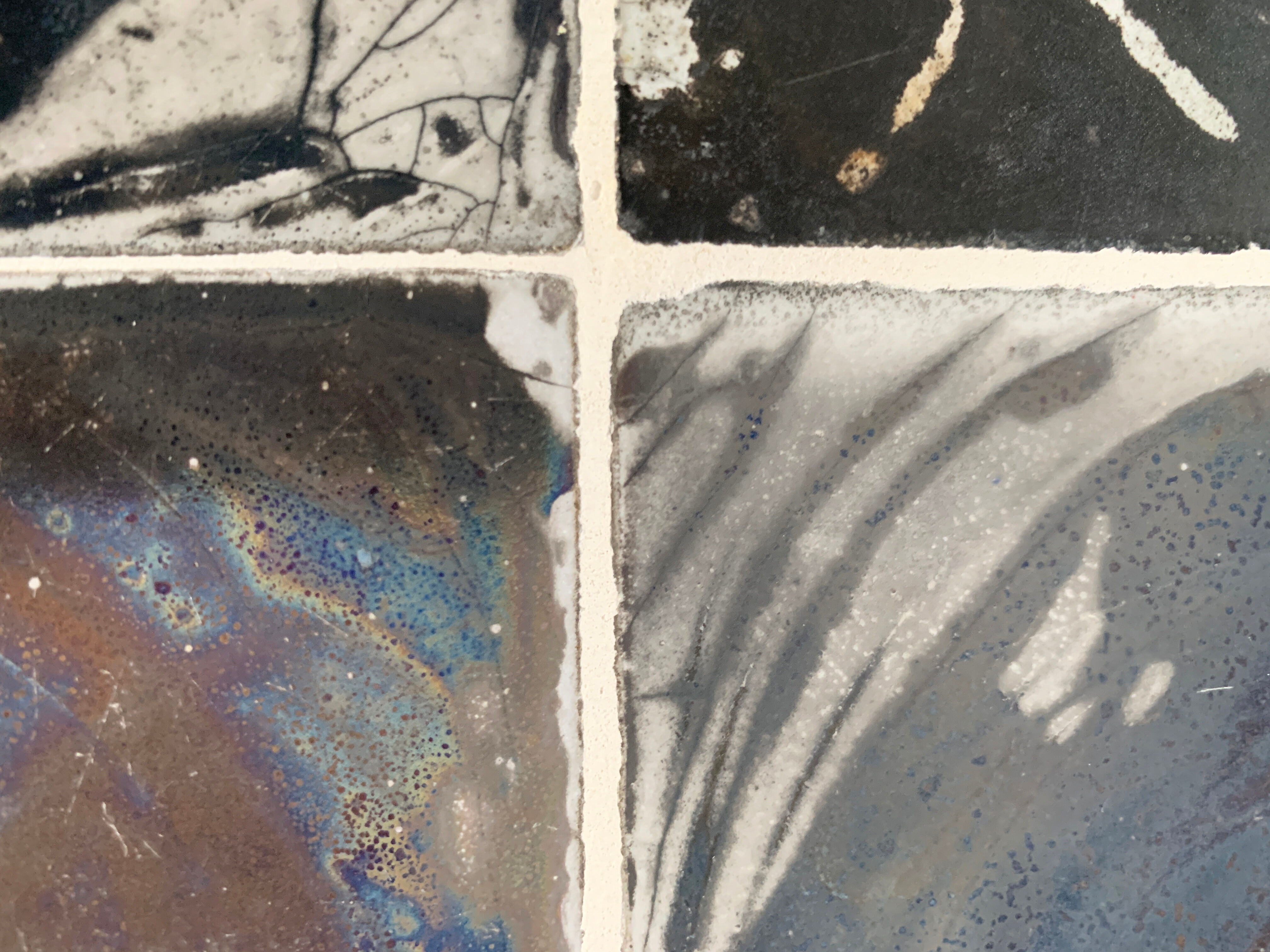 Vintage mahogany & ceramic enamel side table jens thirslund, kähler ceramic (hak), denmark