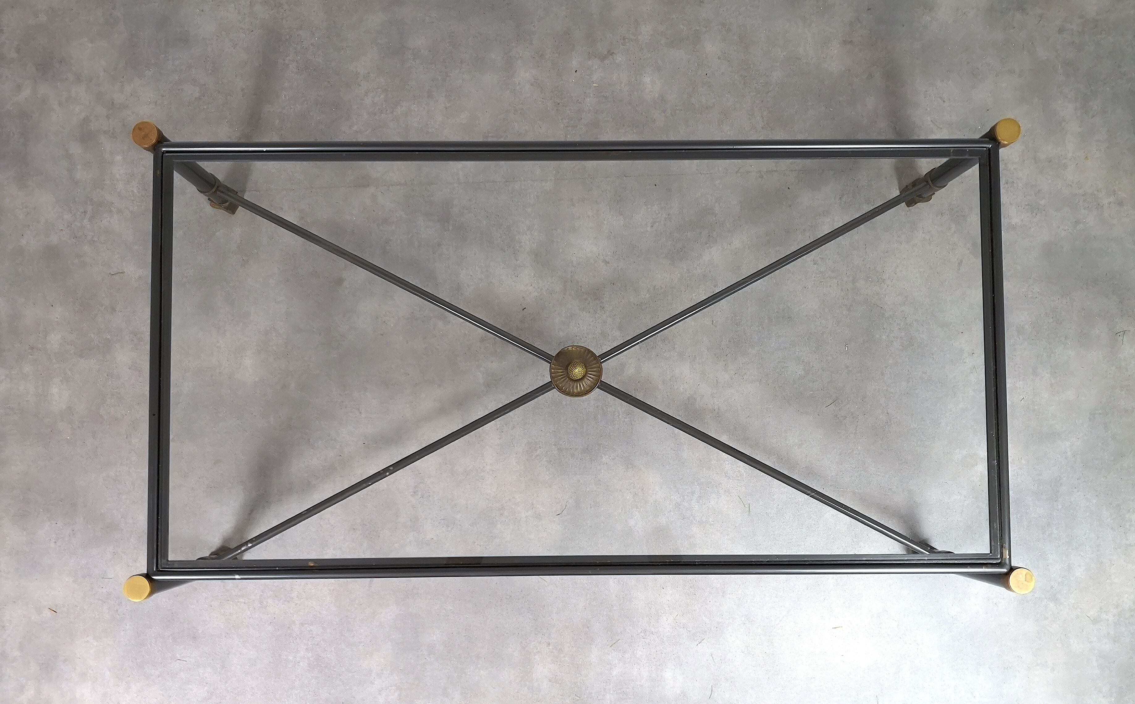 Vintage table, brass glass metal, circa 1950
