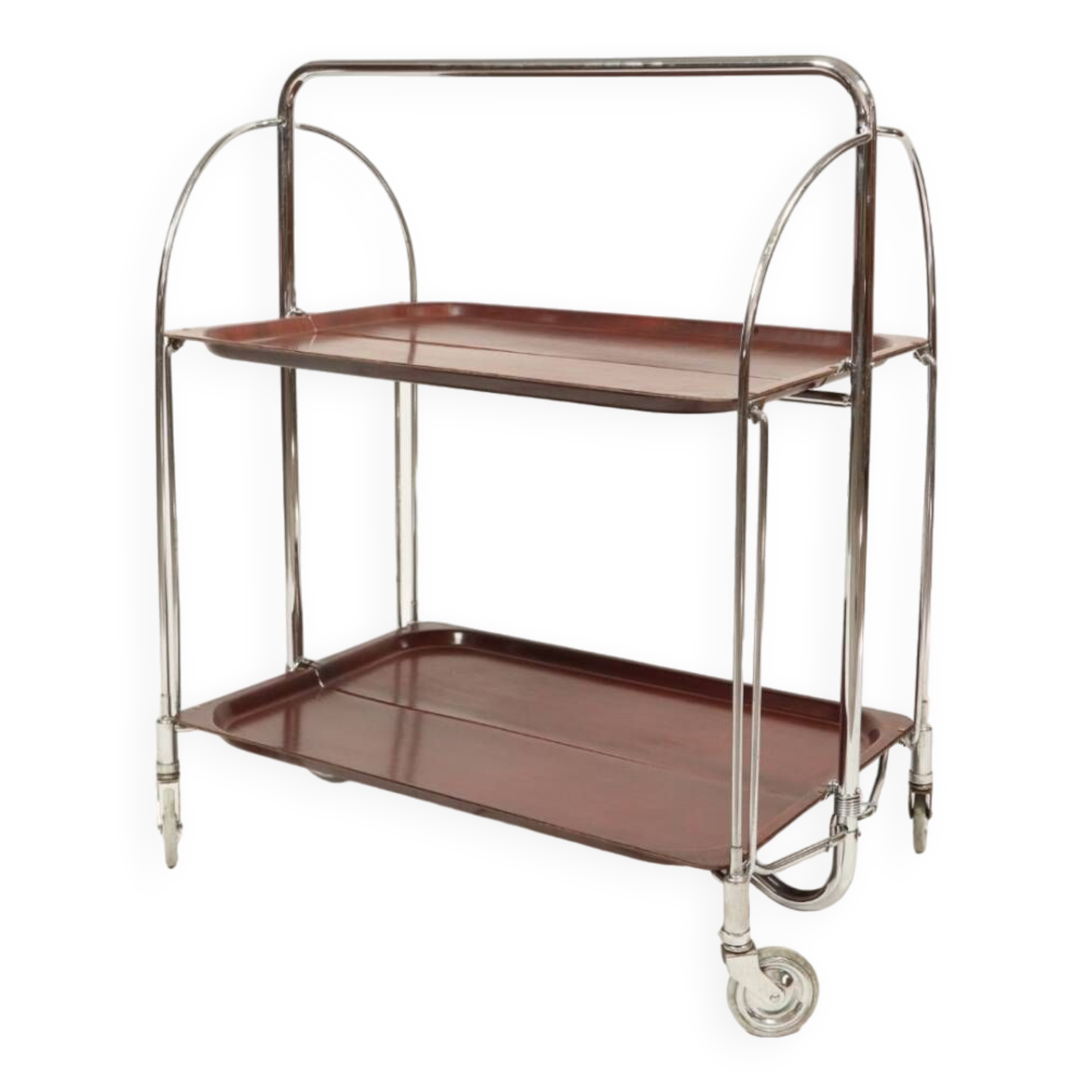 Bar de service vintage Bauhaus style chrome et bois mobile wengé