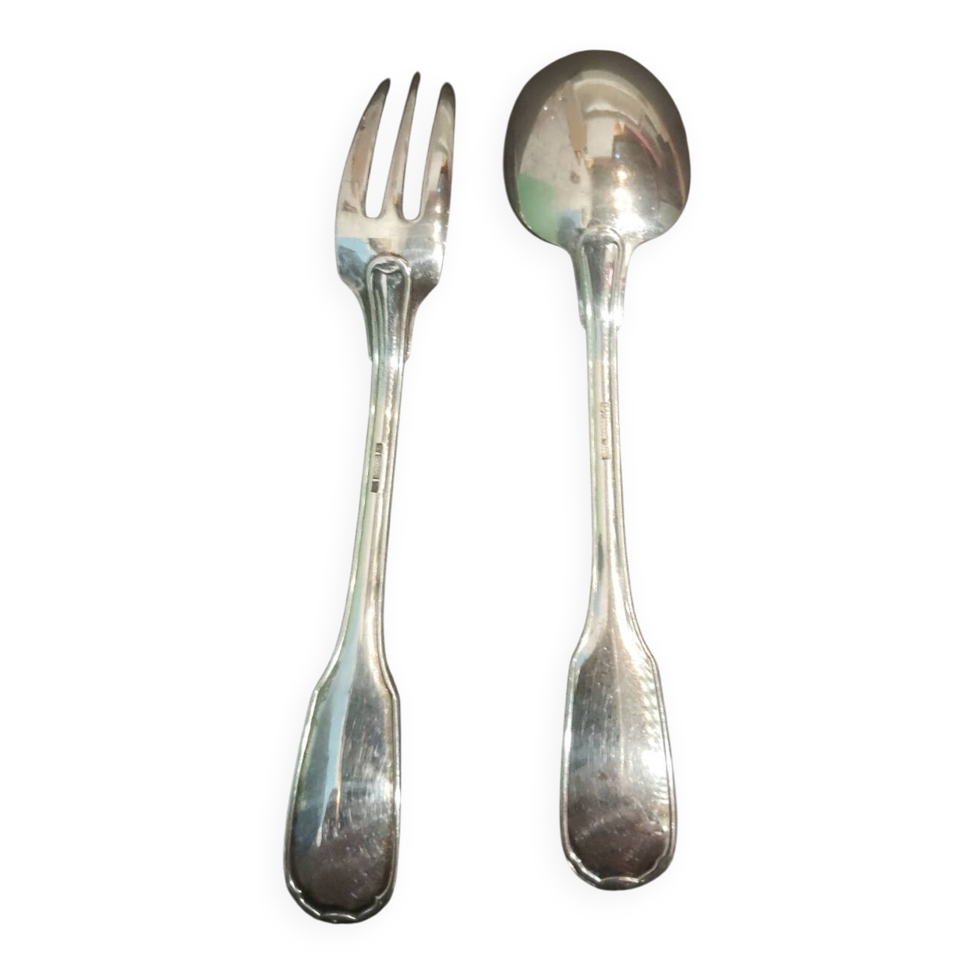 Christofle box – Child's spoon & fork – Silver-plated metal