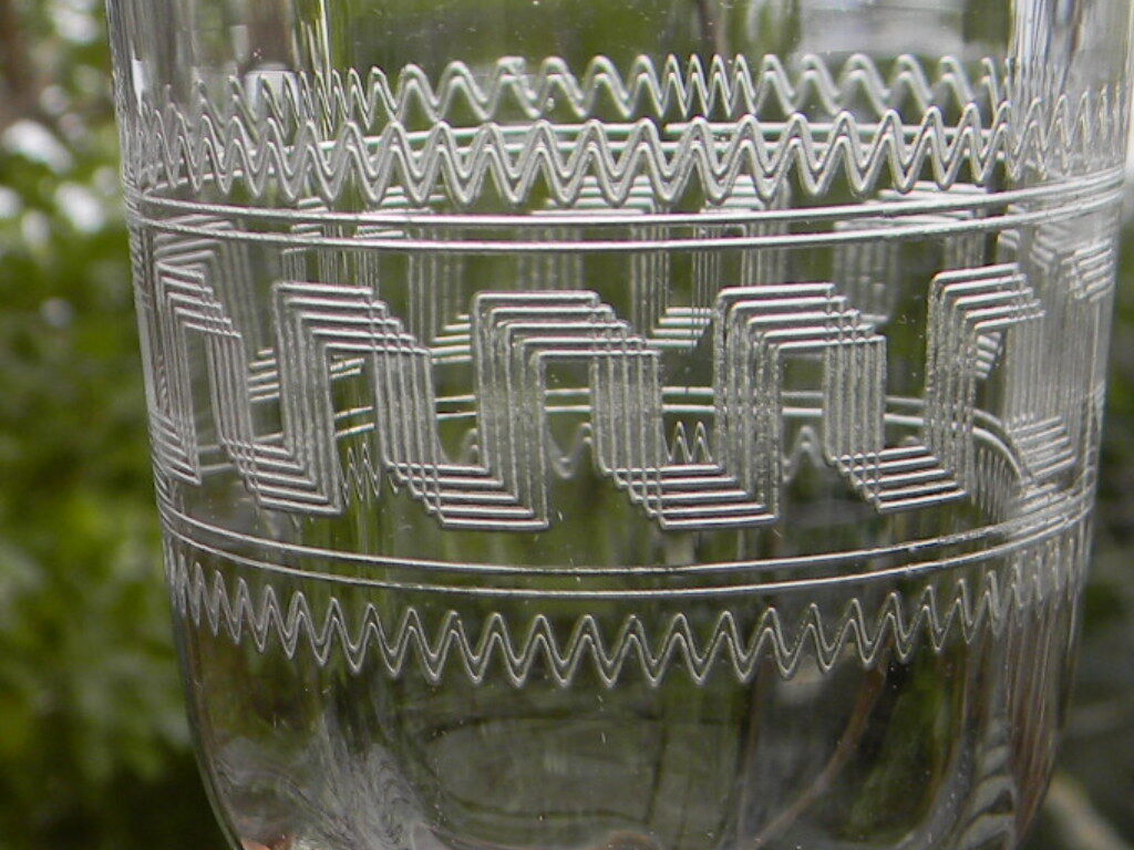 6 old glass glasses engraved glass