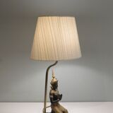 Bronze Buddha table lamp with oval shade, 1960-1970