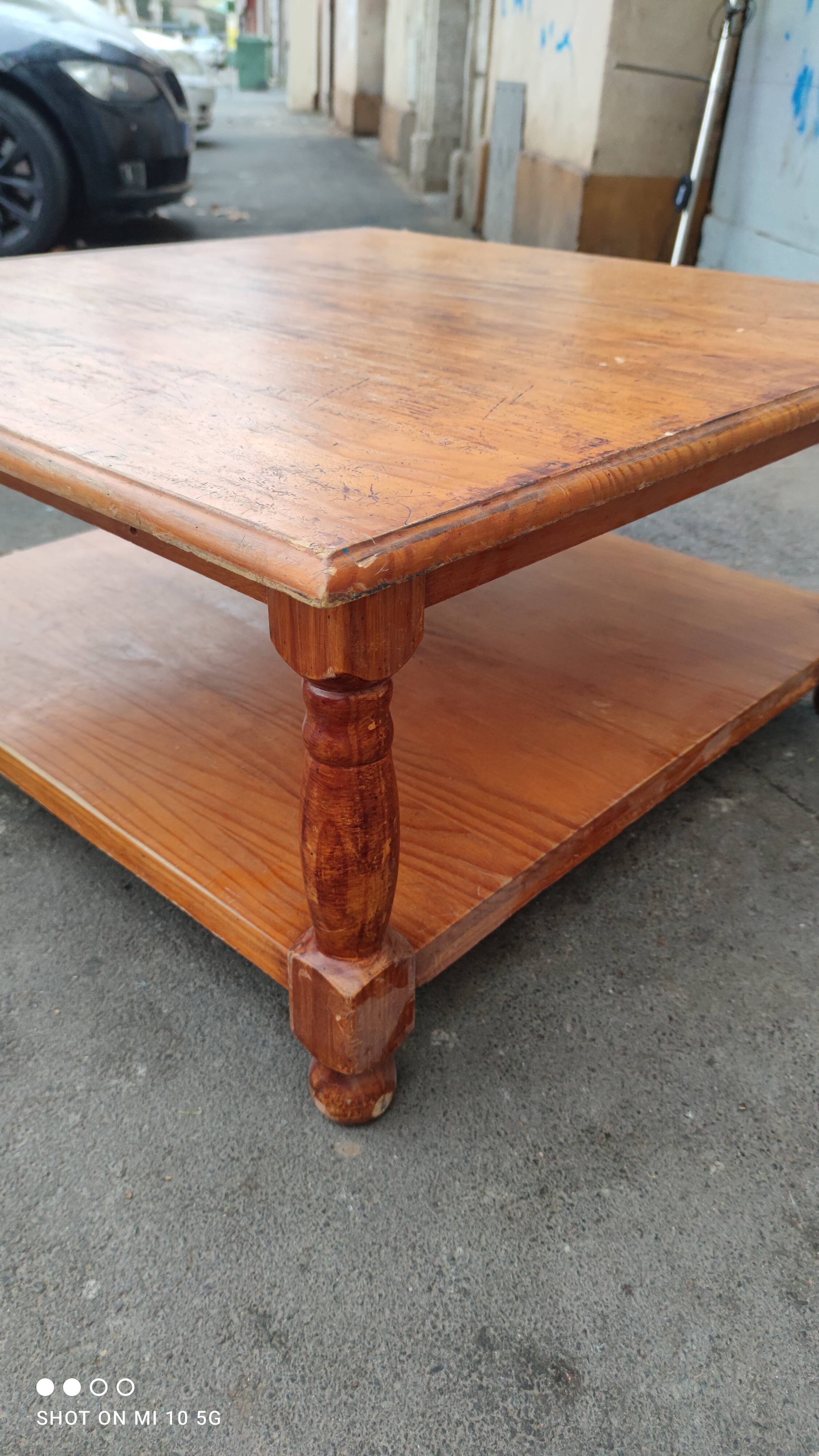 Table basse carré en sapin double plateau
