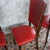 Lot of 8 vintage wooden chairs and red skai