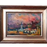 Oil on faesite, square with figures, gerolamo bolli (pisa 1933-2009)