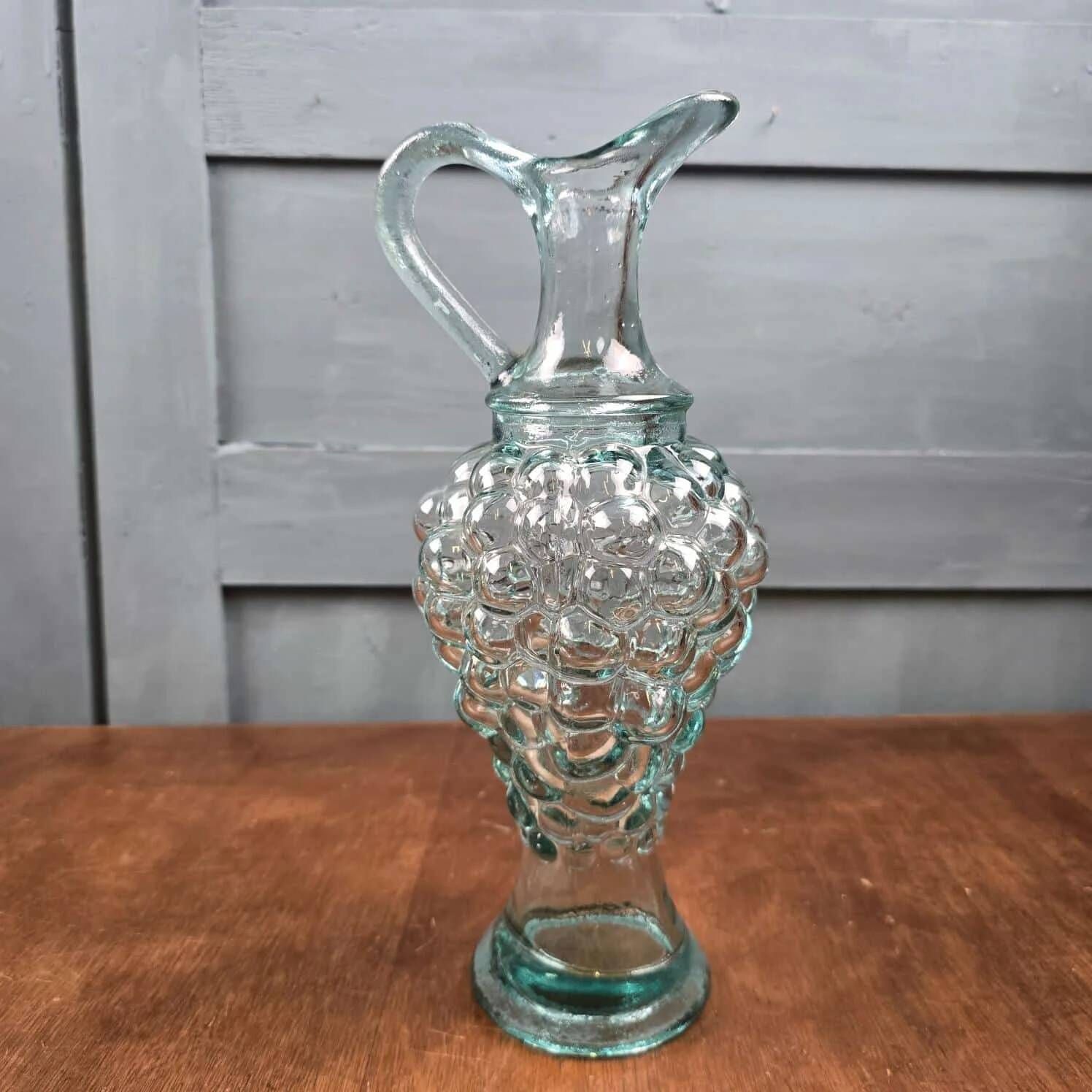 Vintage glass grape bottle – Greenish-blue carafe or soliflore